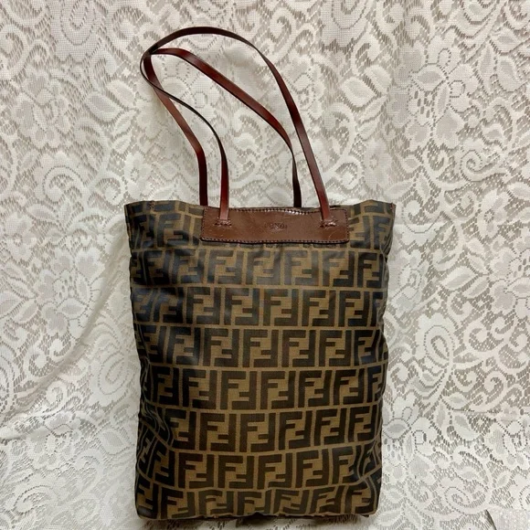Vintage Fendi Zucca Brown Canvas Tote Hand Bag 14in x 13in x 4in - Picture 1 of 13